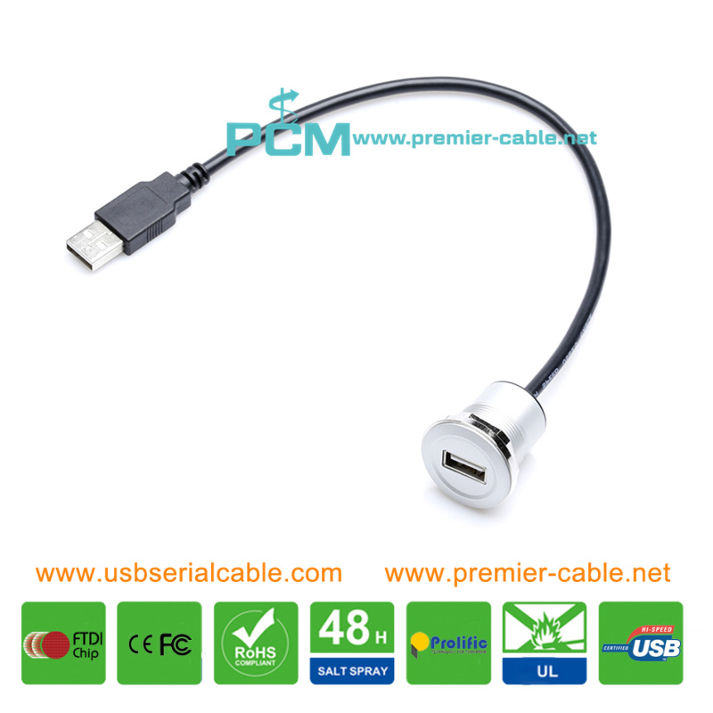 Universal 22mm USB2.0 Type A Industrial Circular Round Panel Mount Cable