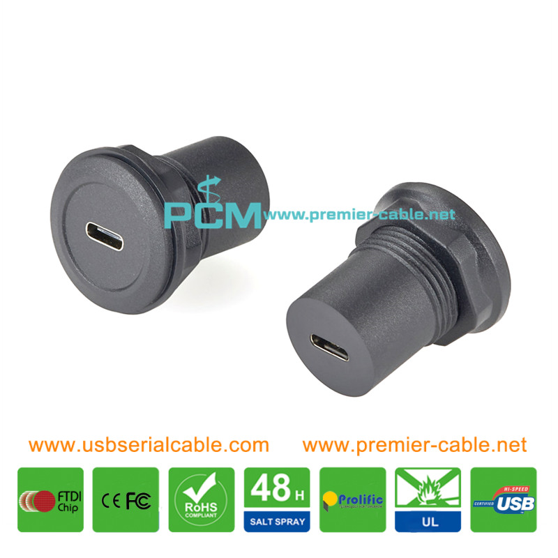 USB Type C Jack Female to Female Pass Through Round Mount Connector