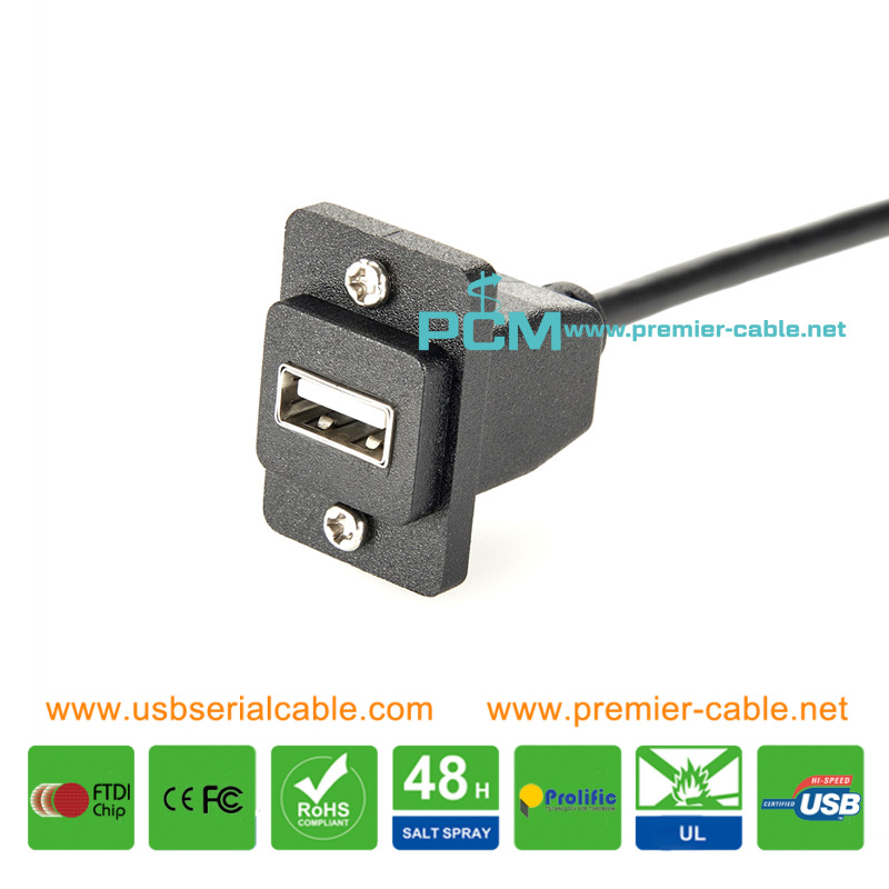 ECF Style USB2.0 Type A Female to Male Panel Mount Cable