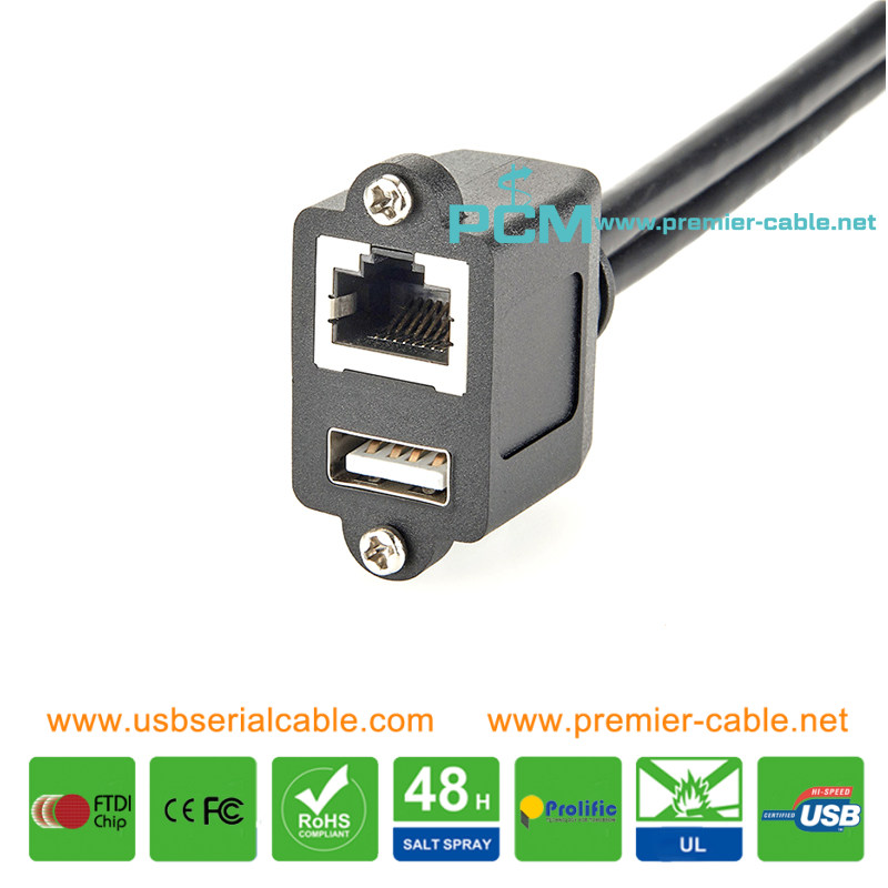  Combo Ports CAT6 CAT5 RJ45 USB2.0 A Socket Screw Panel Mount Cable
